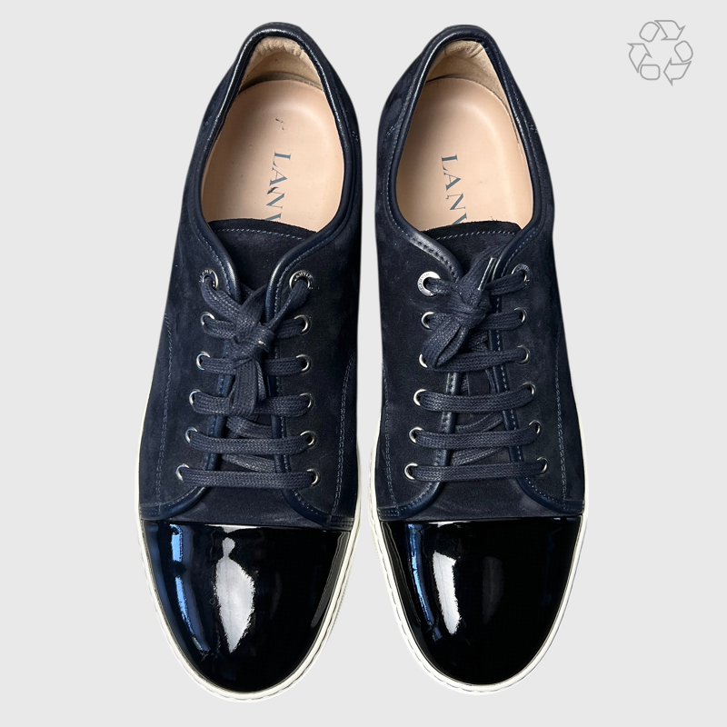 Lanvin DBB1 Patent Leather & Suede Lace-Up Sneakers 'Navy Blue' Size 12 Pre-Owned