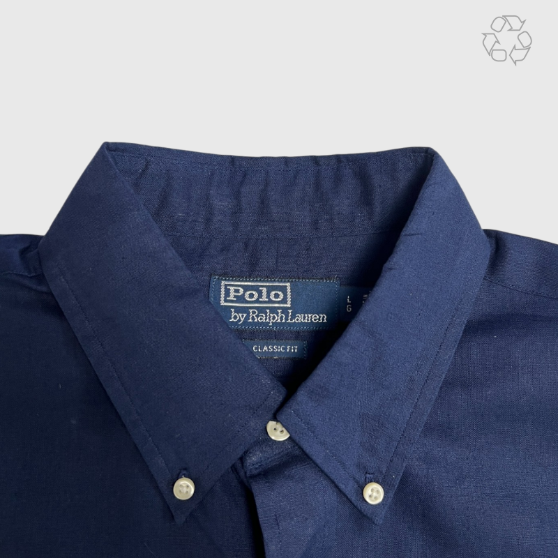Polo Ralph Lauren Classic Fit Linen Button Down 'Navy' Size Large Pre-Owned
