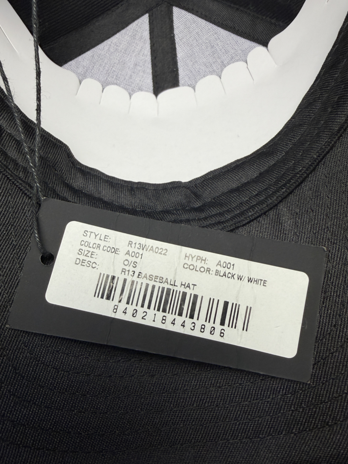R13 Baseball Hat 'Black/White' R13WA022 One Size Brand New