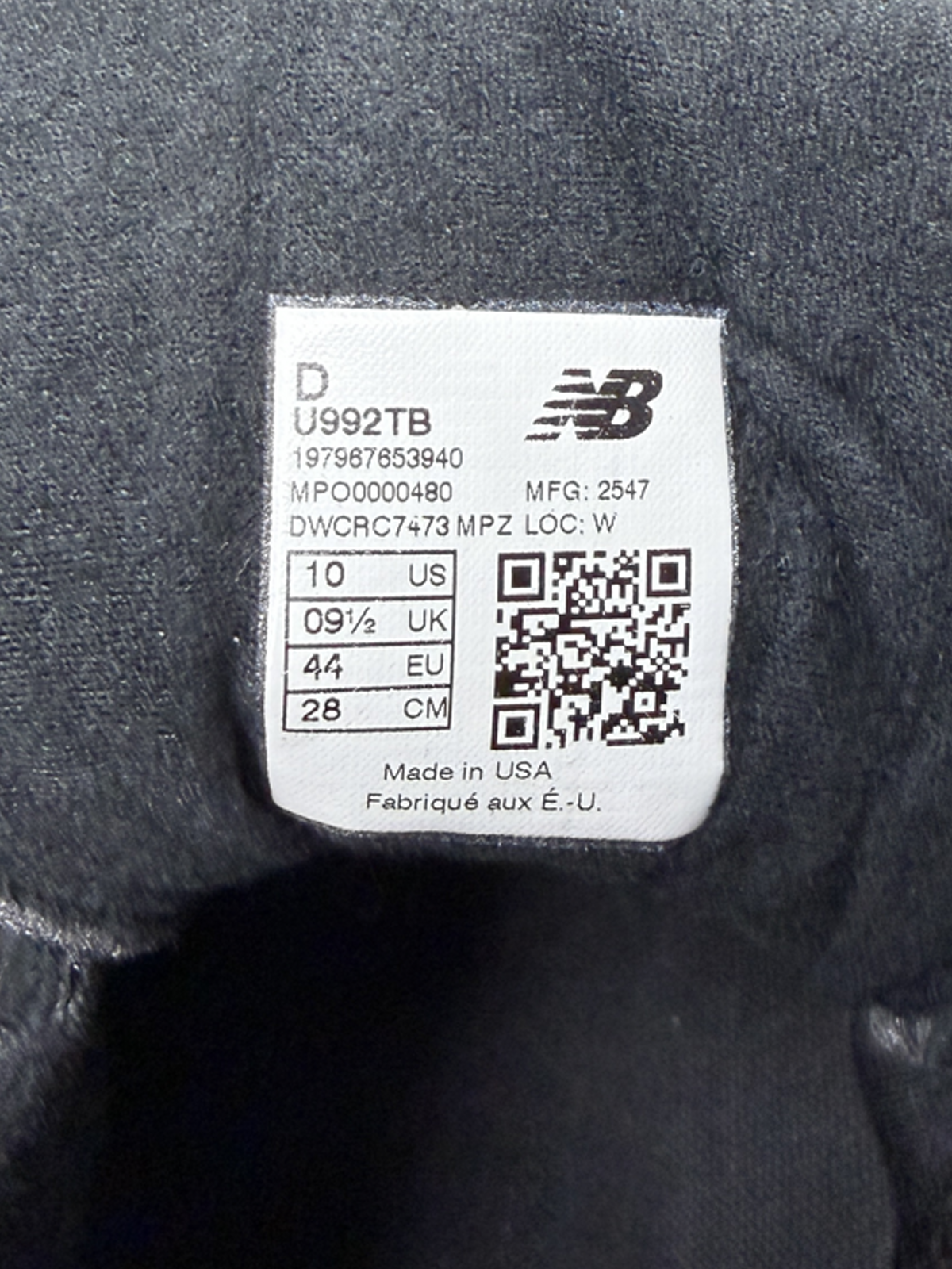 New Balance 992 Made in USA 'Triple Black' 2025 Size 10 Pre-Owned