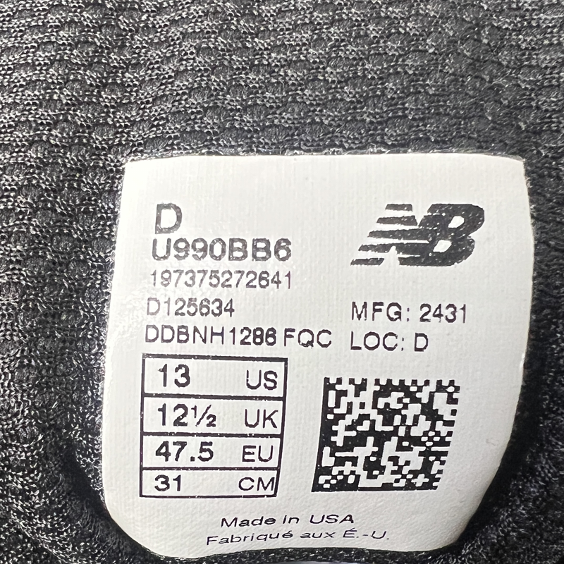 New Balance 990v6 Made In USA 'Triple Black' Size 13 Pre-Owned