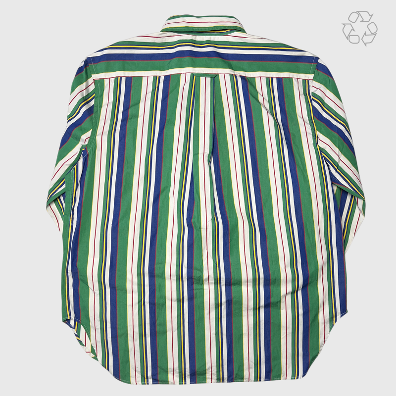 Women Polo Ralph Lauren Oversize Fit Striped Cotton Shirt 'Green/Blue Multi-Stripe' Size M Pre-Owned