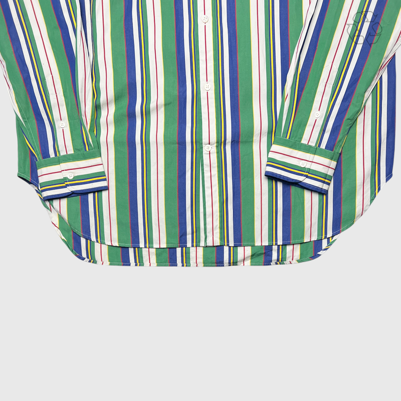 Women Polo Ralph Lauren Oversize Fit Striped Cotton Shirt 'Green/Blue Multi-Stripe' Size M Pre-Owned