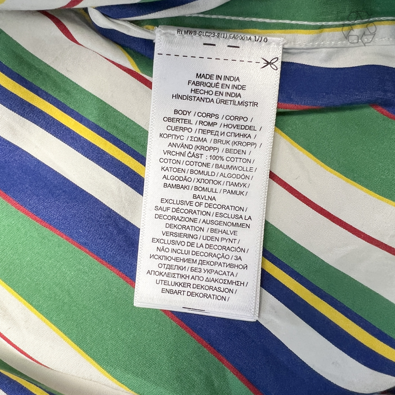 Women Polo Ralph Lauren Oversize Fit Striped Cotton Shirt 'Green/Blue Multi-Stripe' Size M Pre-Owned