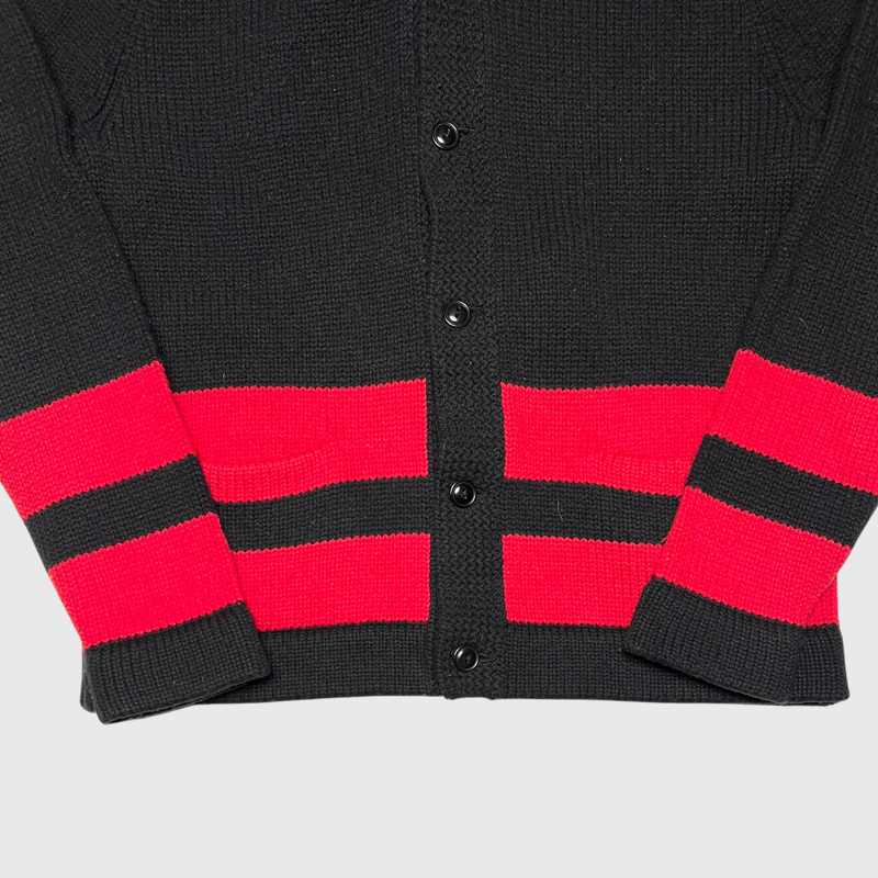 Vintage Polo Ralph Lauren Shawl Collar Wool Cardigan 'Black/Red' Size L Pre-Owned
