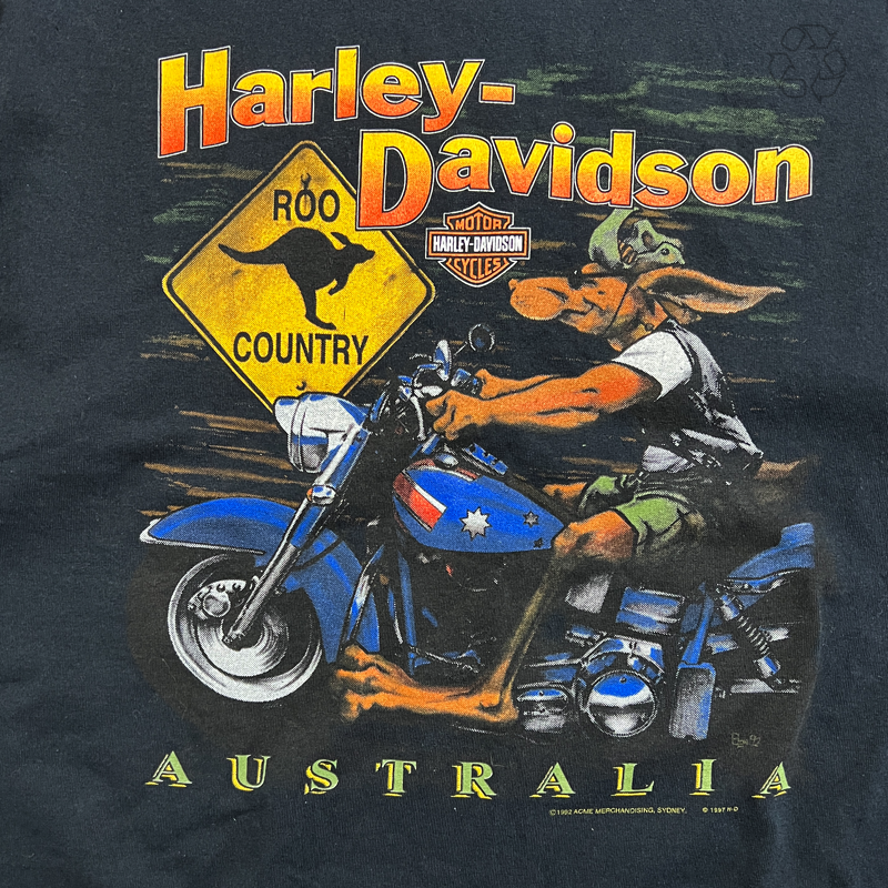 Vintage 90's Harley Davidson Roo Country Australia Tee 'Black' Size 2XL Pre-Owned