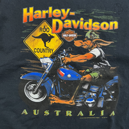 Vintage 90's Harley Davidson Roo Country Australia Tee 'Black' Size 2XL Pre-Owned