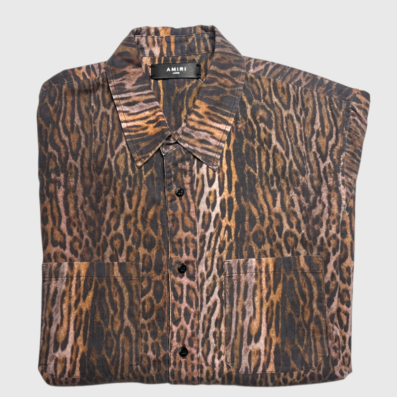 Amiri Distressed Leopard Printed  Flannel Shirt Brand New