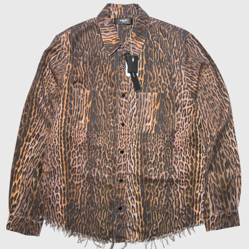 Amiri Distressed Leopard Printed  Flannel Shirt Brand New