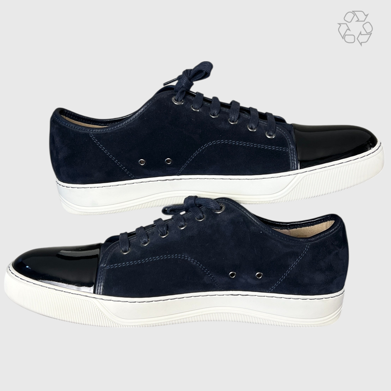 Lanvin DBB1 Patent Leather & Suede Lace-Up Sneakers 'Navy Blue' Size 12 Pre-Owned