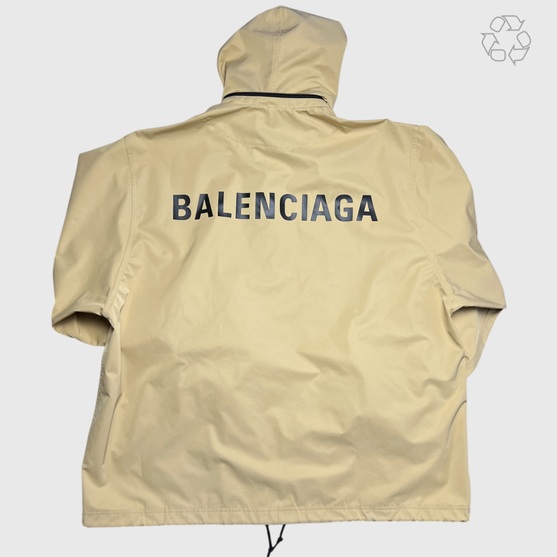 Balenciaga Hooded Printed Shell Jacket Beige Size 3 Pre-Owned