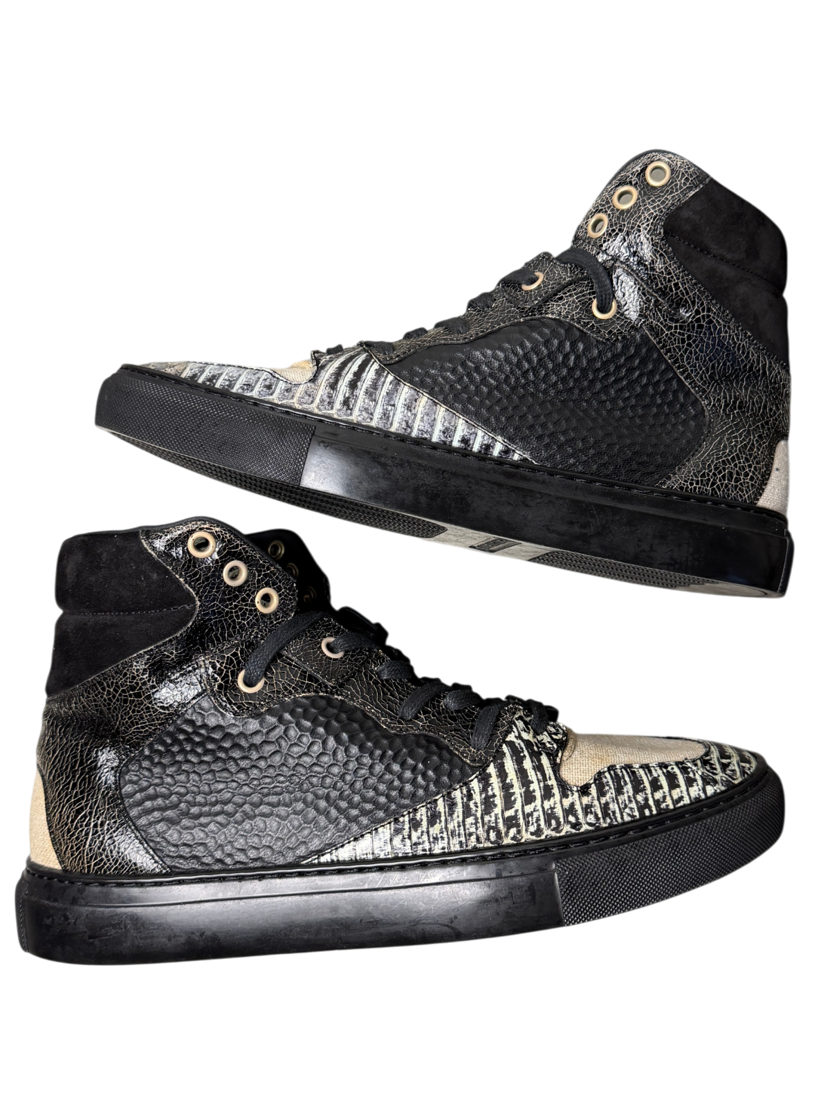 Vintage Balenciaga High Top Sneaker 'Black/Snakeskin' Mismatched Sizes (40L & 41R) Pre-Owned