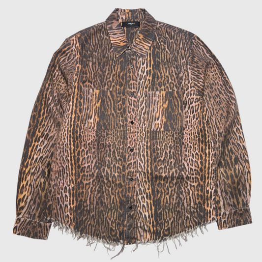 Amiri Distressed Leopard Printed  Flannel Shirt Brand New
