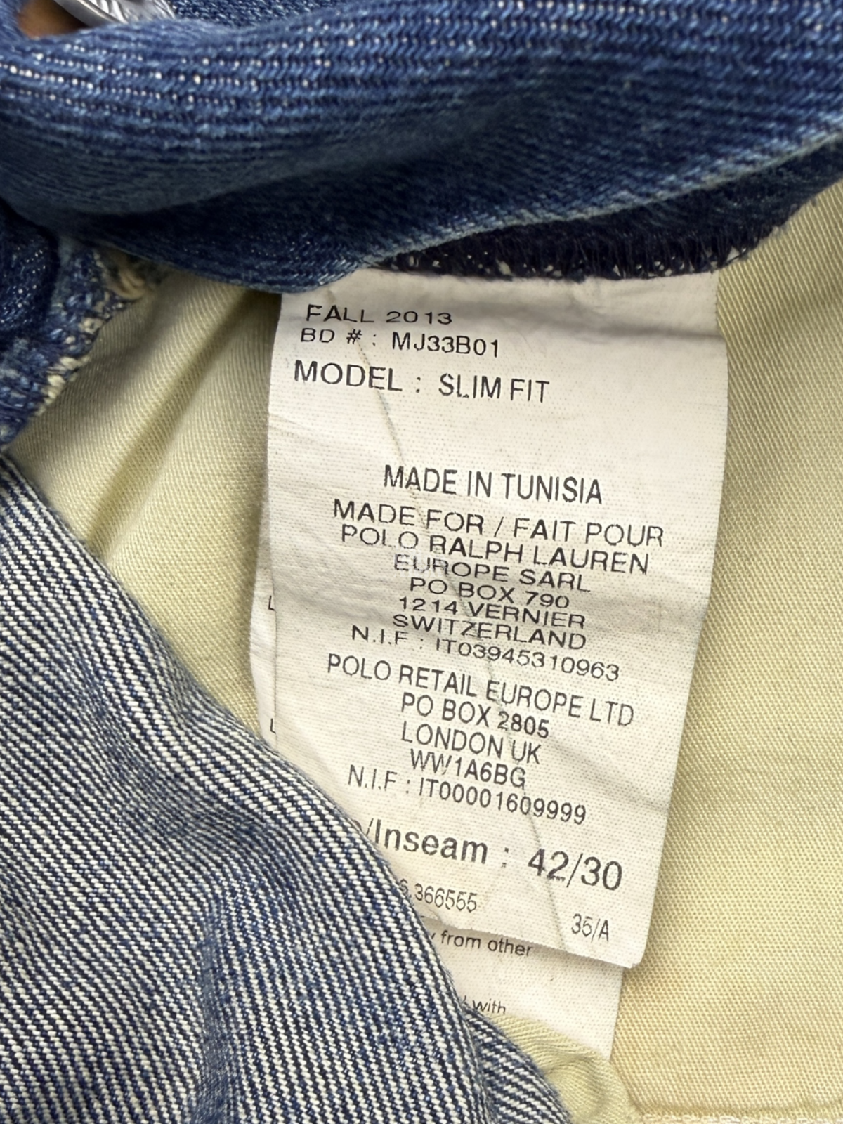 Vintage Denim & Supply x Ralph Lauren Distressed Slim Fit Denim Jeans FW13 Size 42 Pre-Owned
