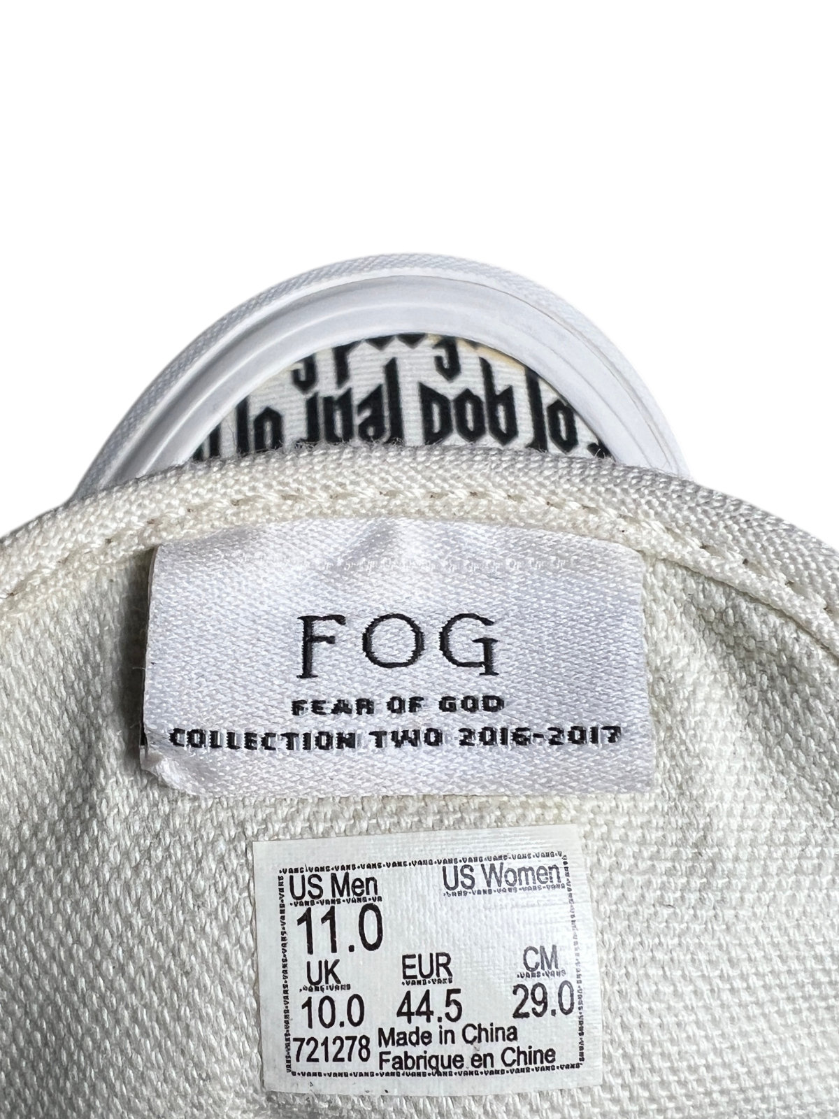 Fear of God x Vans Era 95 Reissue 'Marshmallow' Size 11 Pre-Owned