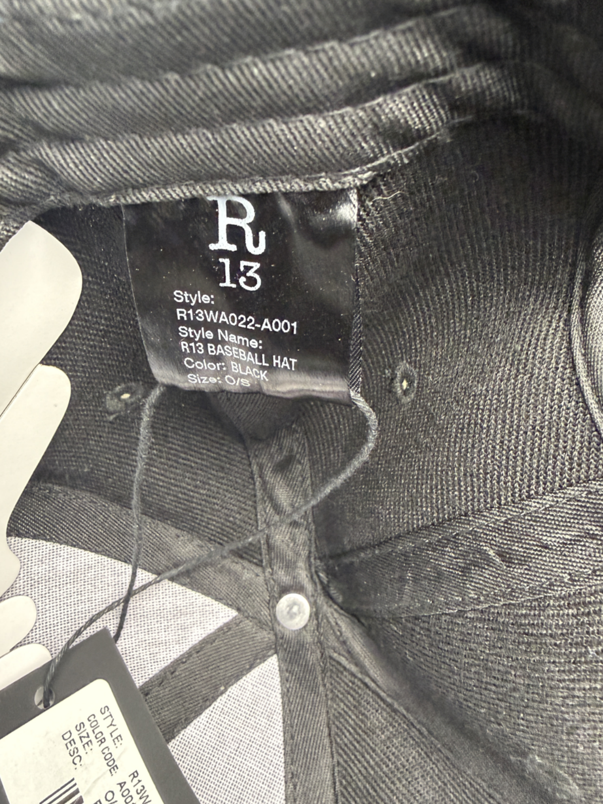 R13 Baseball Hat 'Black/White' R13WA022 One Size Brand New