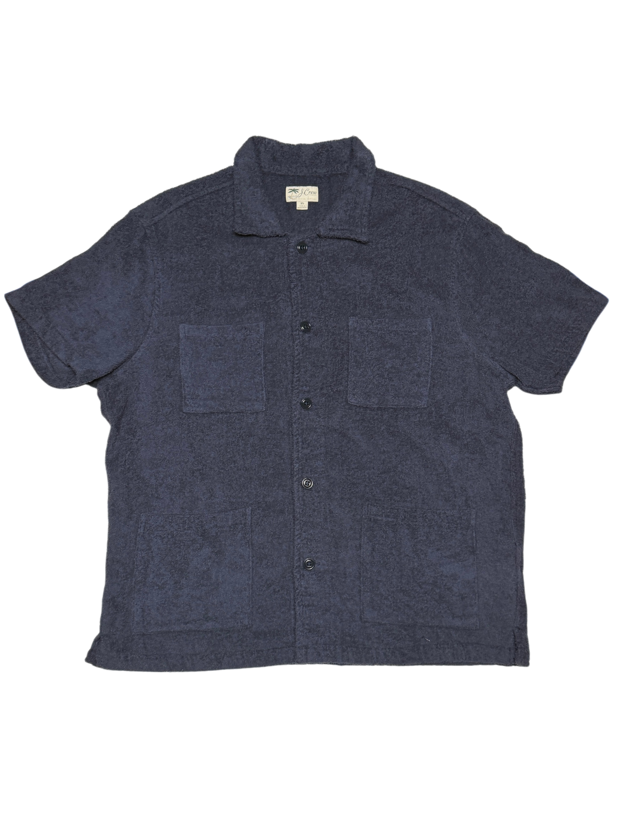 J. Crew 4 Pocket Camp Collar Terry Cotton Button-down Shirt Size XL 'Navy' Pre-Owned