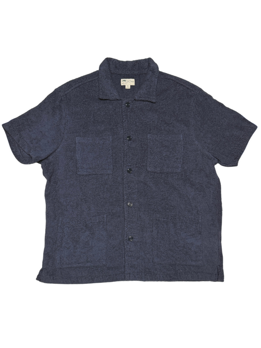 J. Crew 4 Pocket Camp Collar Terry Cotton Button-down Shirt Size XL 'Navy' Pre-Owned