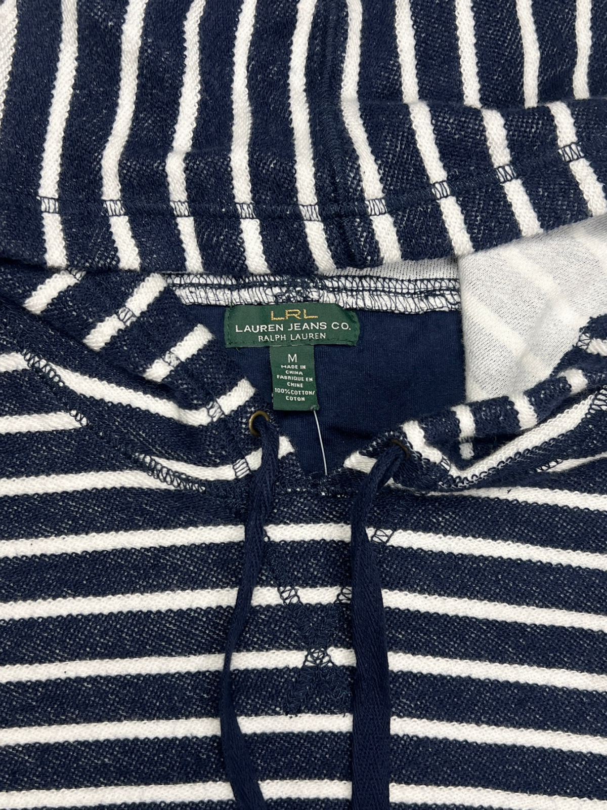 LRL Lauren Jeans Co. x Ralph Lauren French Terry Hooded T-Shirt 'Navy/White' Size M Brand New
