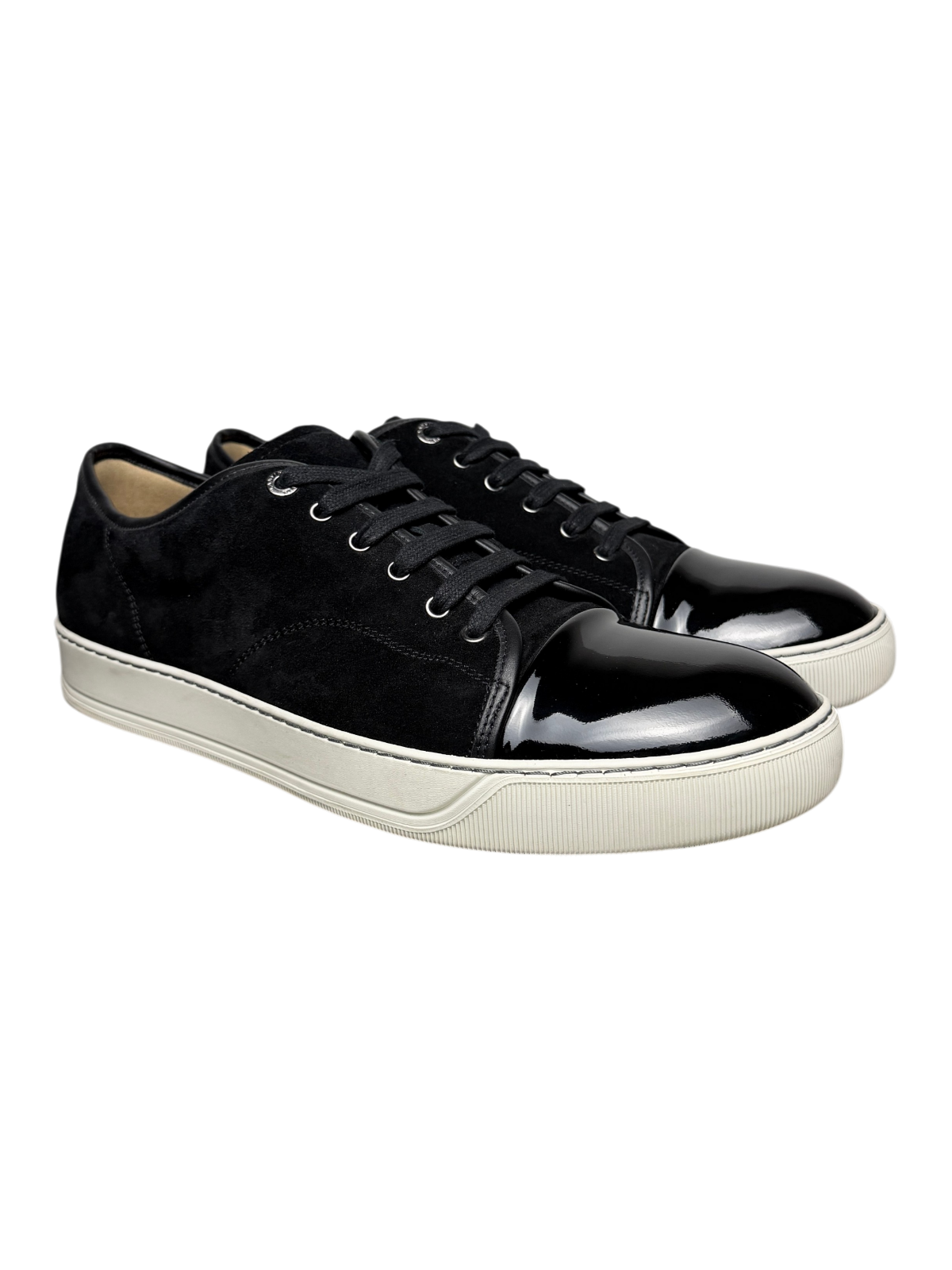 Lanvin DBB1 Patent Leather & Suede Lace-Up Sneakers 'Black Patent Leather' Size 11 UK Pre-Owned