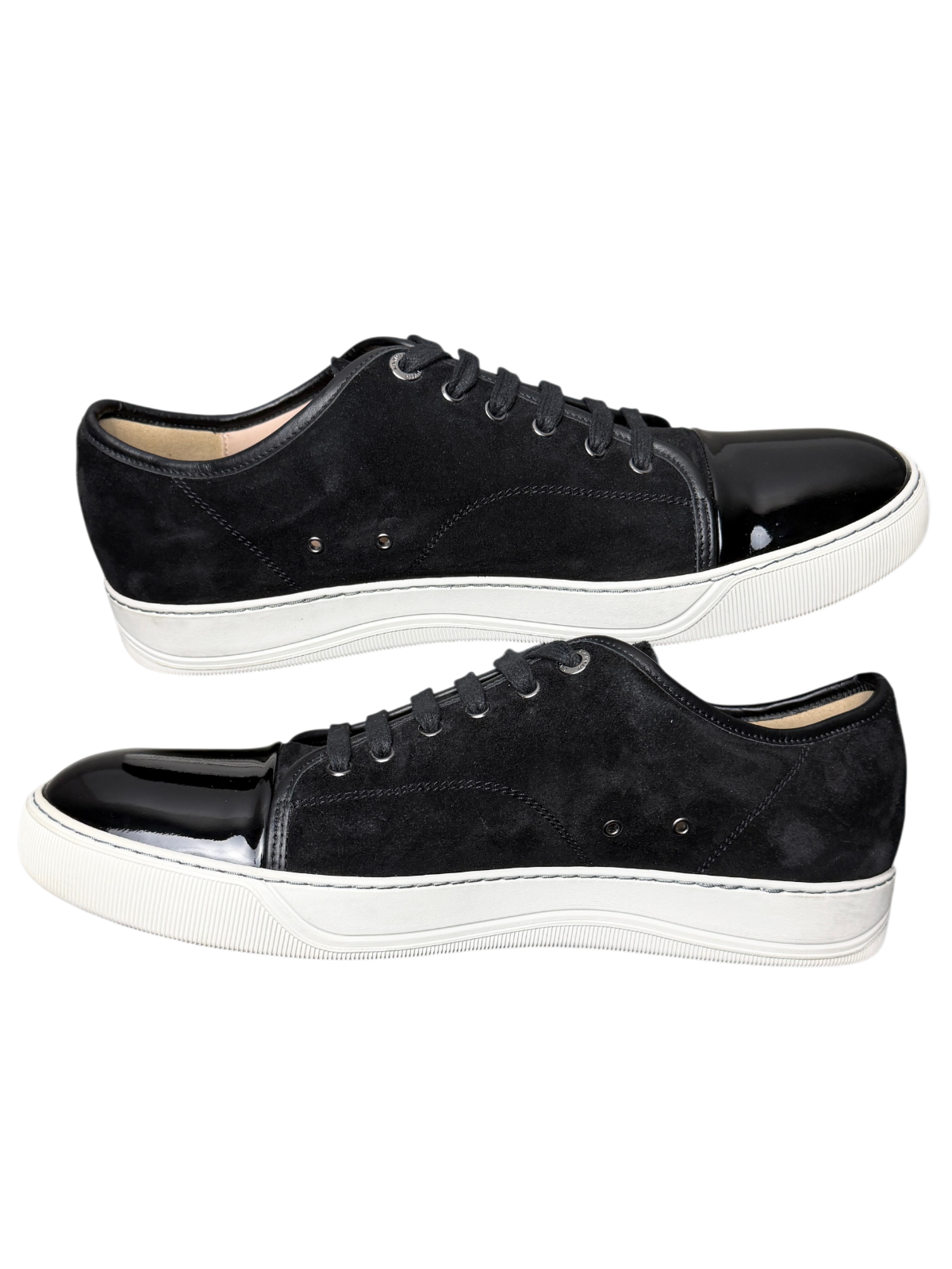 Lanvin DBB1 Patent Leather & Suede Lace-Up Sneakers 'Black Patent Leather' Size 11 UK Pre-Owned
