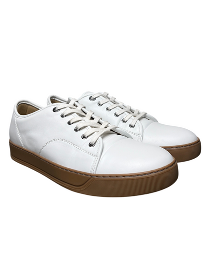 Lanvin DBB1 Leather Low Top Sneakers 'Optic White/Honey' Size 9 UK Pre-Owned