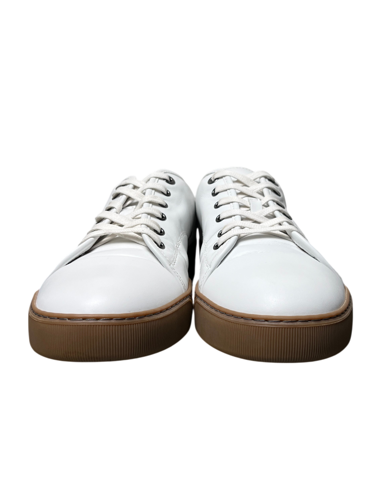 Lanvin DBB1 Leather Low Top Sneakers 'Optic White/Honey' Size 9 UK Pre-Owned