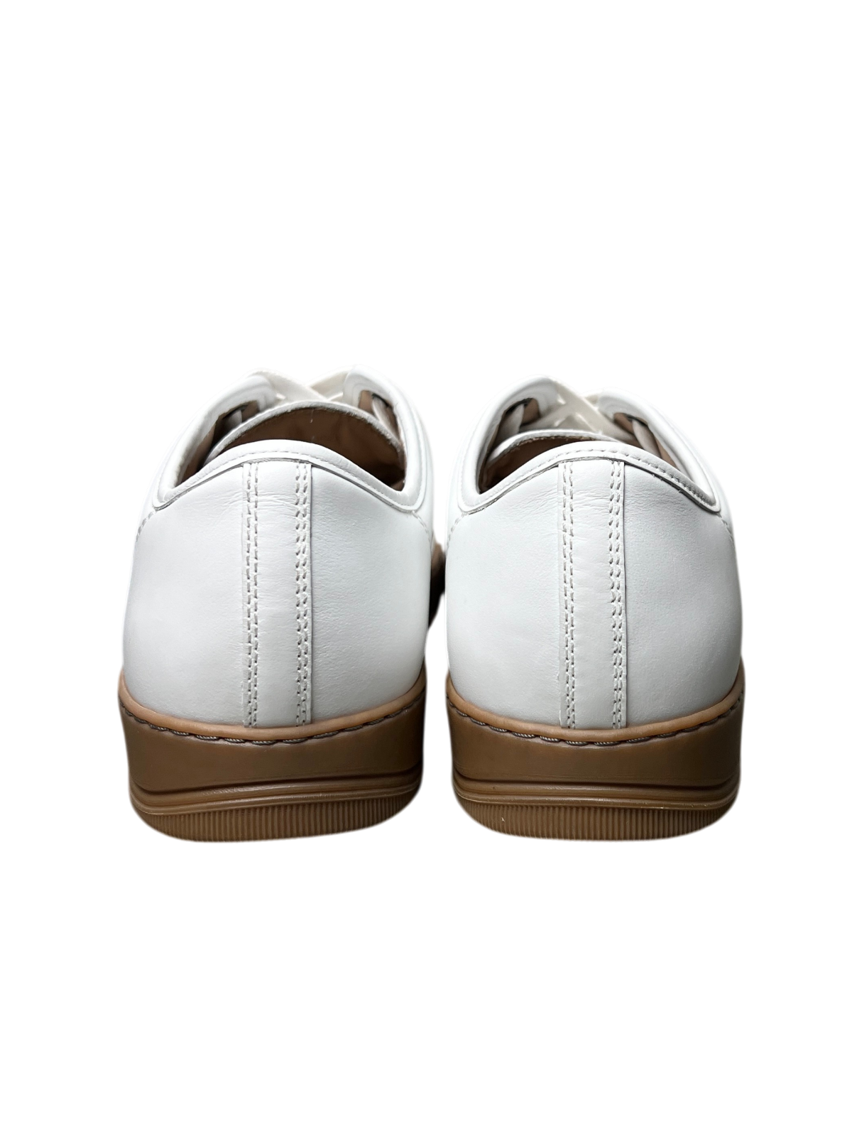 Lanvin DBB1 Leather Low Top Sneakers 'Optic White/Honey' Size 9 UK Pre-Owned