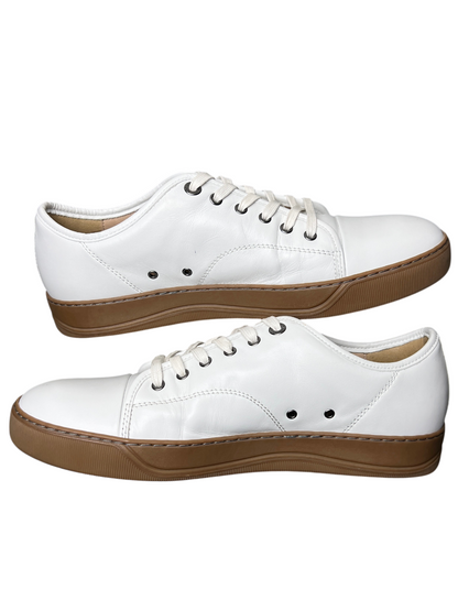 Lanvin DBB1 Leather Low Top Sneakers 'Optic White/Honey' Size 9 UK Pre-Owned