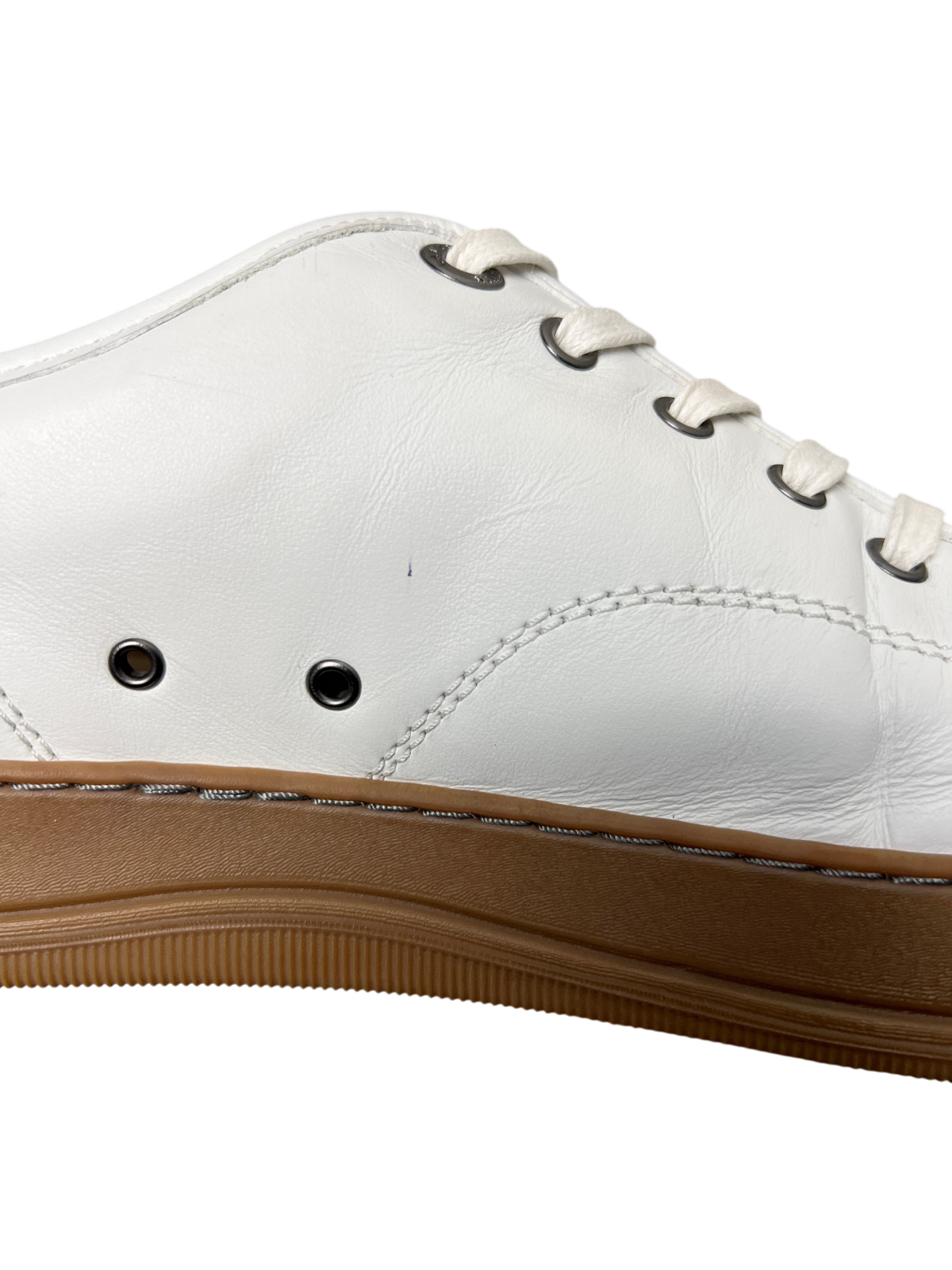 Lanvin DBB1 Leather Low Top Sneakers 'Optic White/Honey' Size 9 UK Pre-Owned
