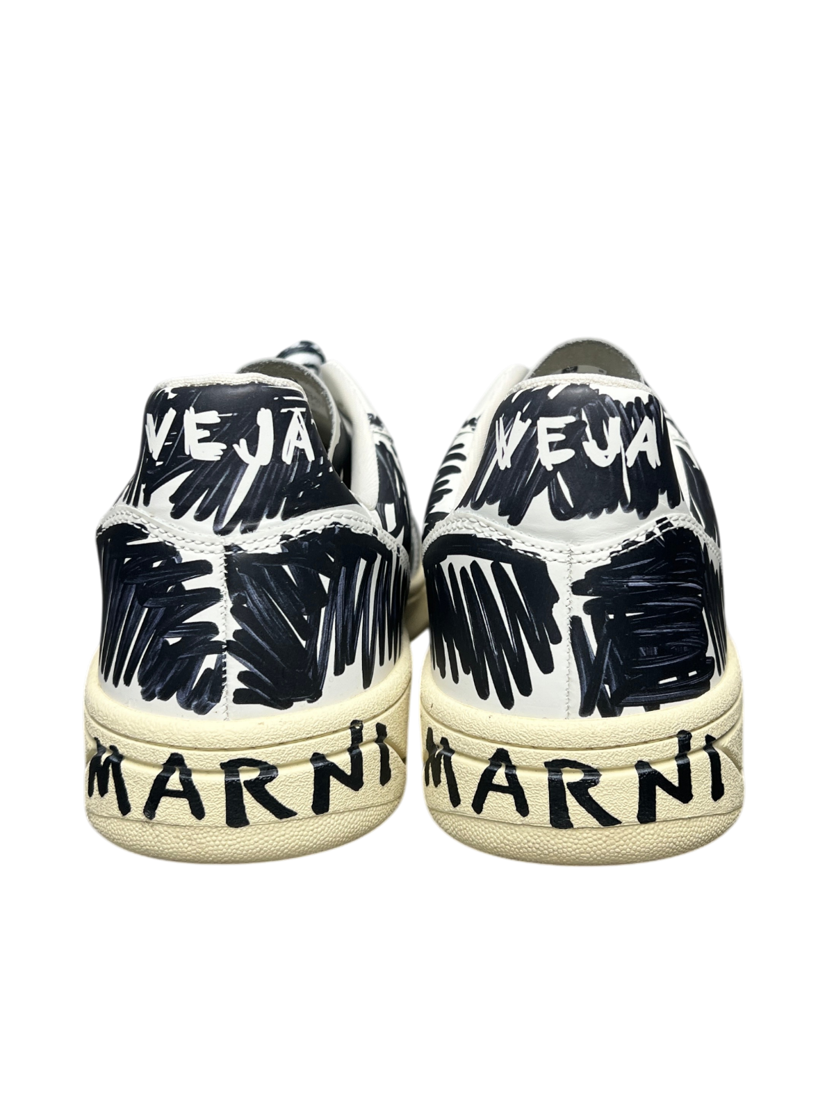 Marni x Veja V-10 Leather 'Full Black - Scribble' FW22 Size 45 Pre-Owned