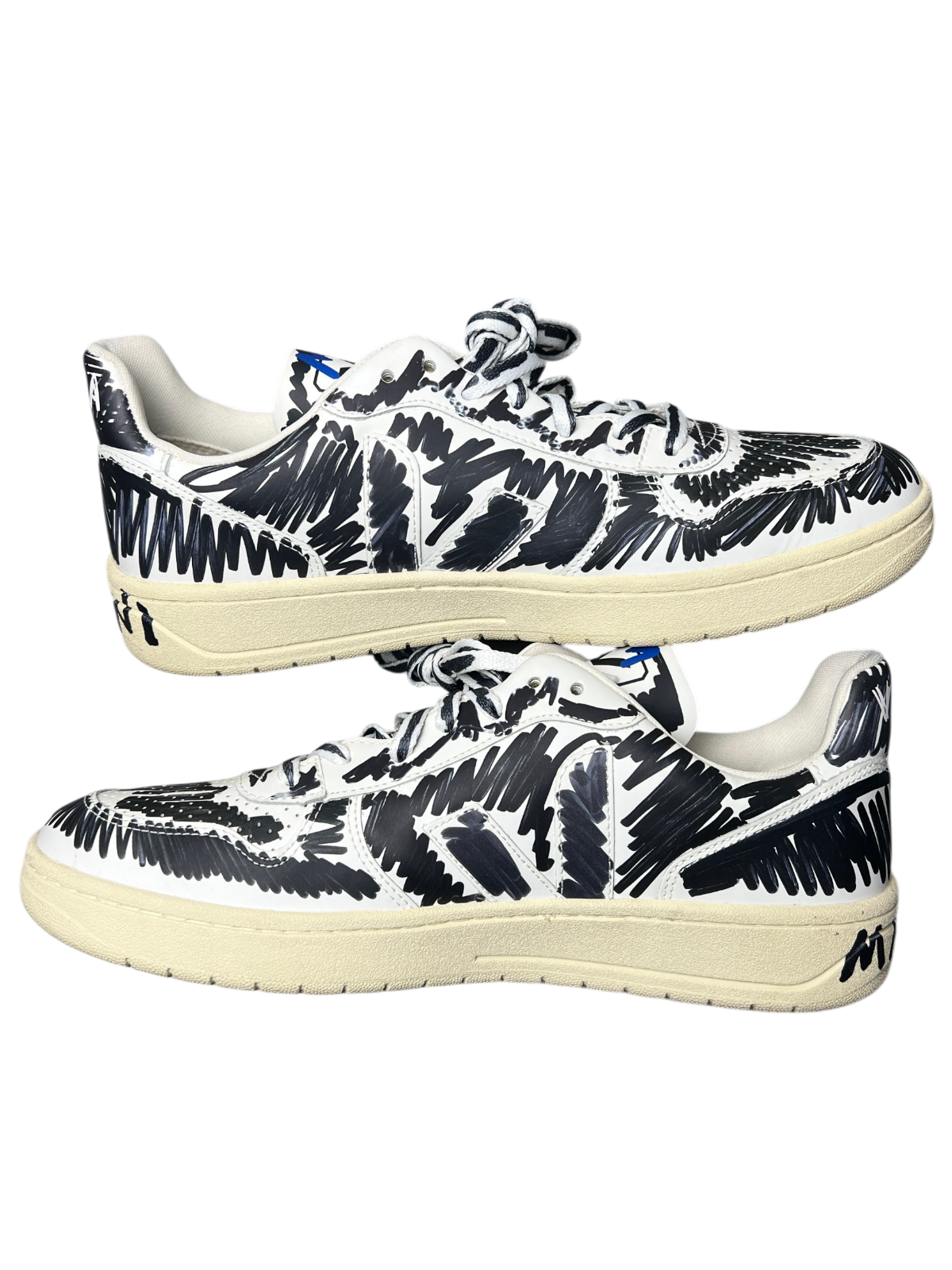 Marni x Veja V-10 Leather 'Full Black - Scribble' FW22 Size 45 Pre-Owned
