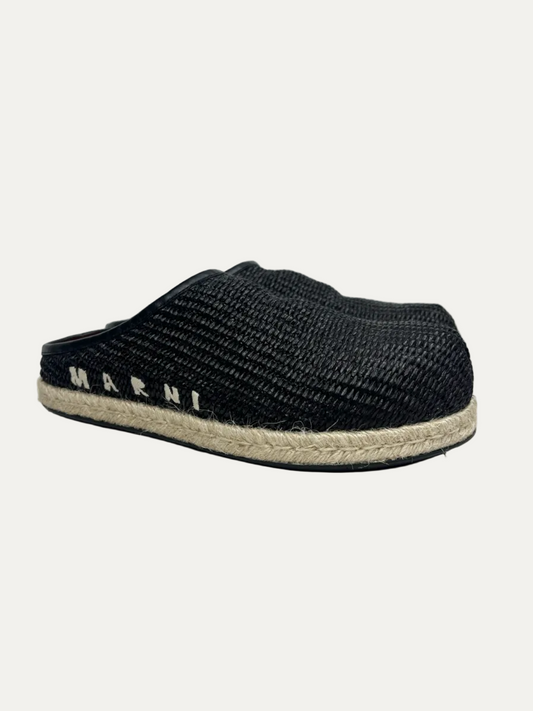 Marni Women's Raffia Ribbon-Tie Fussbet Sabot 'Black' Size 39 Pre-Owned