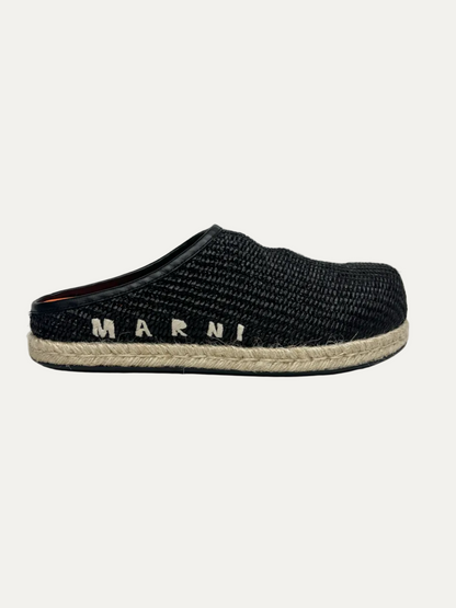 Marni Women's Raffia Ribbon-Tie Fussbet Sabot 'Black' Size 39 Pre-Owned