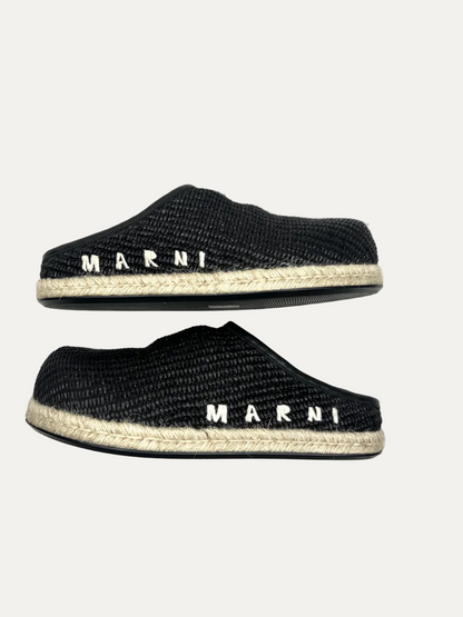 Marni Women's Raffia Ribbon-Tie Fussbet Sabot 'Black' Size 39 Pre-Owned
