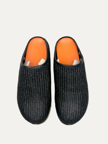 Marni Women's Raffia Ribbon-Tie Fussbet Sabot 'Black' Size 39 Pre-Owned