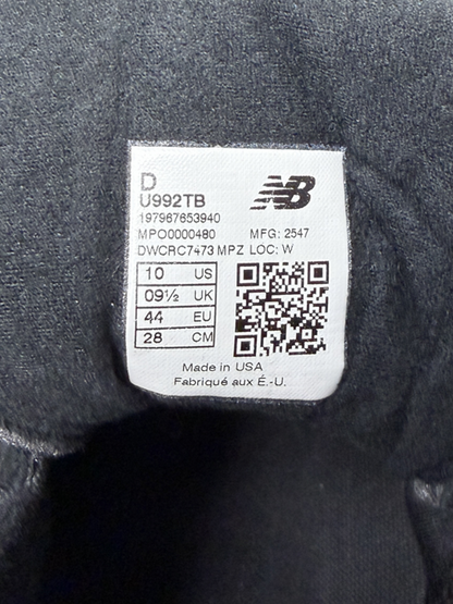 New Balance 992 Made in USA 'Triple Black' 2025 Size 10 Pre-Owned