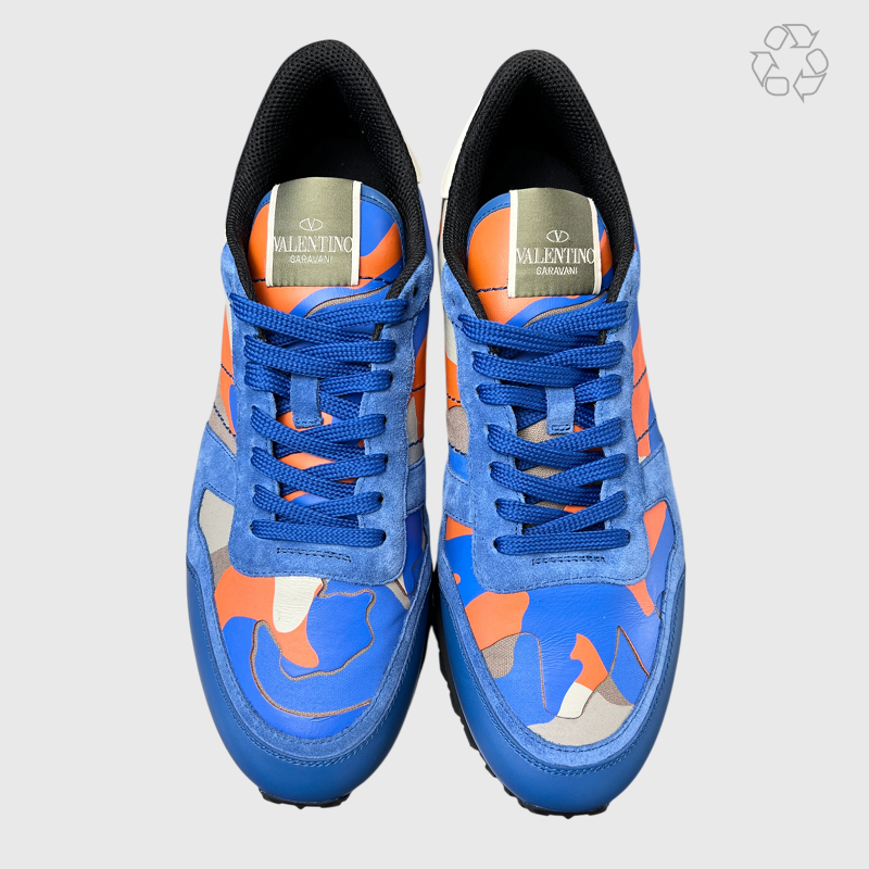 Valentino Rockrunner Rockstud Sneaker 'Blue/Orange/Camo' Size 10 Pre-Owned