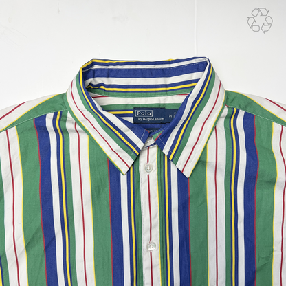 Women Polo Ralph Lauren Oversize Fit Striped Cotton Shirt 'Green/Blue Multi-Stripe' Size M Pre-Owned