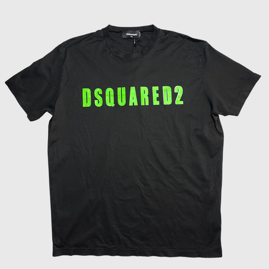 Dsquared2 Logo Print Slim Fit Tee 'Black/Neon Green' Size 2XL Brand New