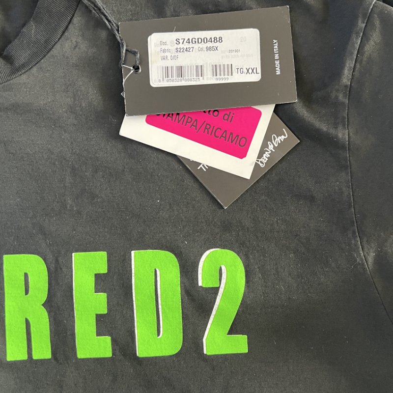 Dsquared2 Logo Print Slim Fit Tee 'Black/Neon Green' Size 2XL Brand New