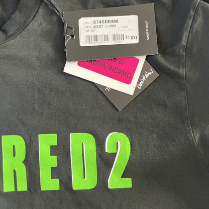 Dsquared2 Logo Print Slim Fit Tee 'Black/Neon Green' Size 2XL Brand New