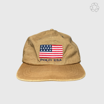 Vintage Polo Ralph Lauren Flag Baseball Cap 'Khaki' One Size - Big & Tall Pre-Owned