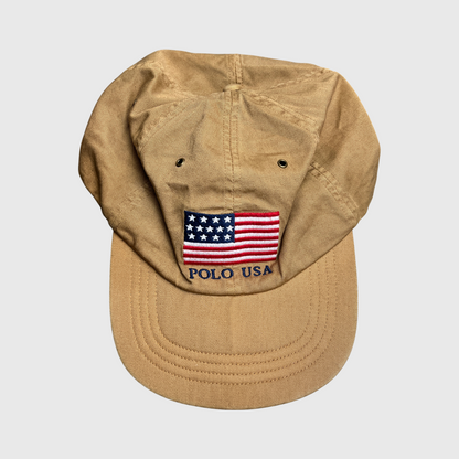 Vintage Polo Ralph Lauren Flag Baseball Cap 'Khaki' One Size - Big & Tall Pre-Owned