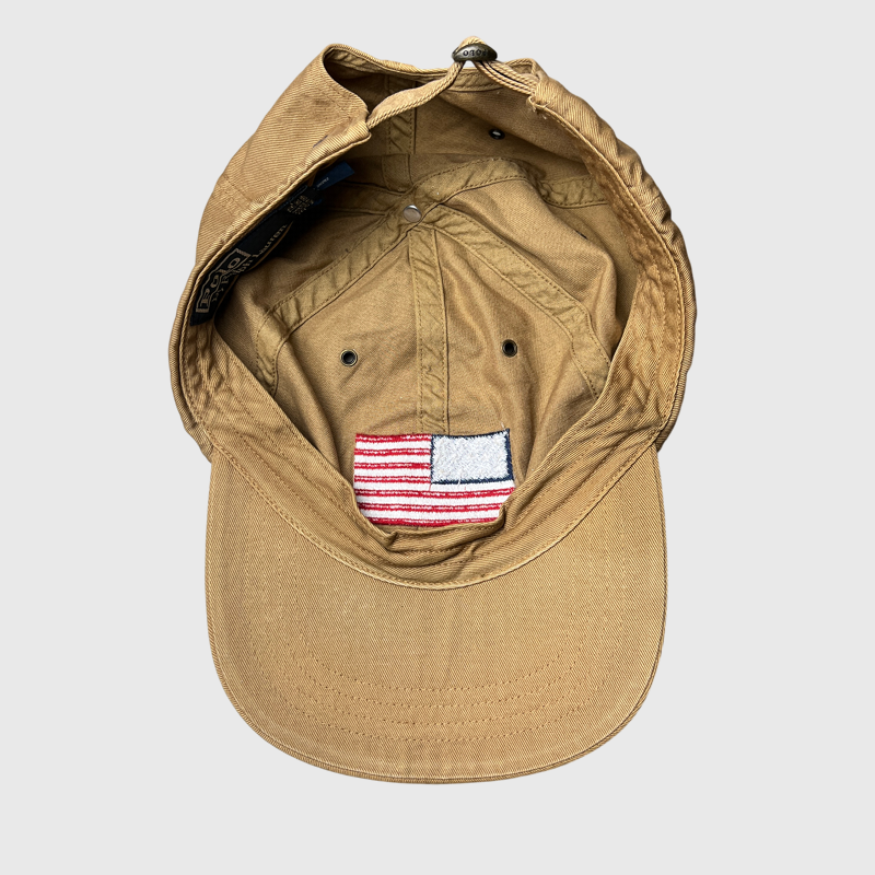 Vintage Polo Ralph Lauren Flag Baseball Cap 'Khaki' One Size - Big & Tall Pre-Owned