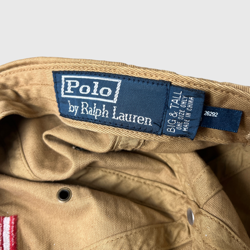 Vintage Polo Ralph Lauren Flag Baseball Cap 'Khaki' One Size - Big & Tall Pre-Owned