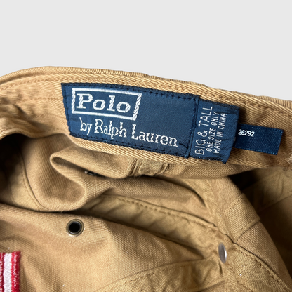 Vintage Polo Ralph Lauren Flag Baseball Cap 'Khaki' One Size - Big & Tall Pre-Owned