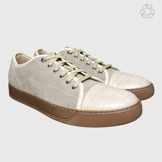 Lanvin DBB1 Crocodile Pattern Leather & Suede Lace-Up Sneaker 'Beige/Taupe Gum' Size 11 Pre-Owned