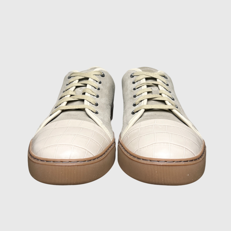 Lanvin DBB1 Crocodile Pattern Leather & Suede Lace-Up Sneaker 'Beige/Taupe Gum' Size 11 Pre-Owned