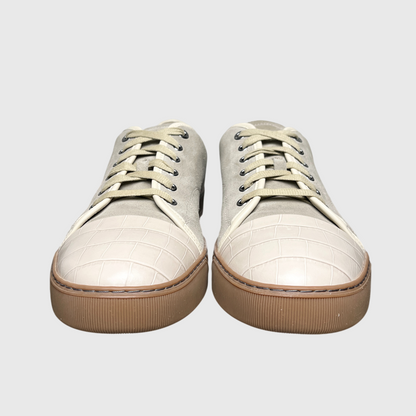 Lanvin DBB1 Crocodile Pattern Leather & Suede Lace-Up Sneaker 'Beige/Taupe Gum' Size 11 Pre-Owned